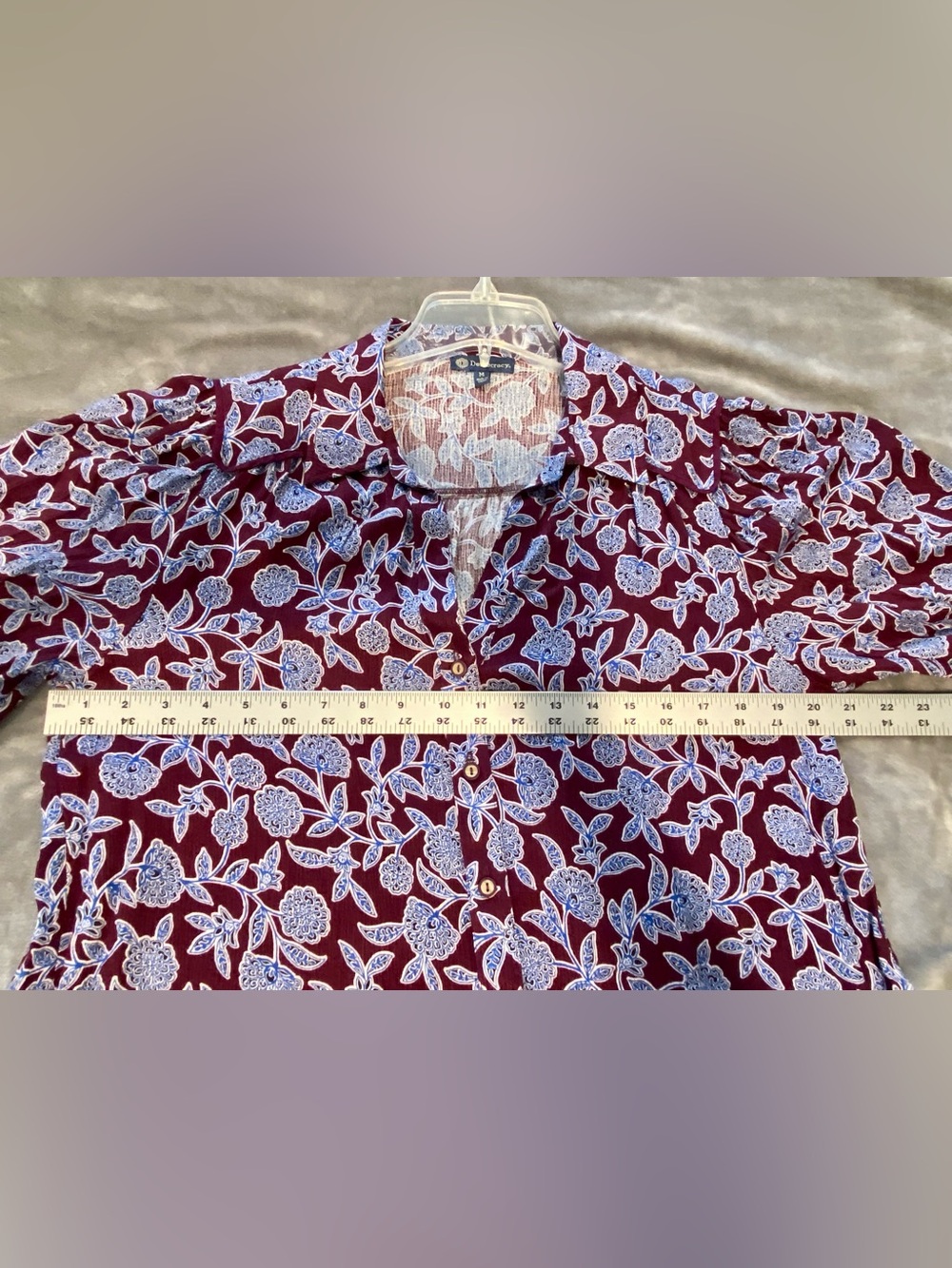 NWT Women's Democracy Medium Button Up Shirt Blouse Burgundy Blue 3/4 Sleeve Top - Picture 8 of 10
